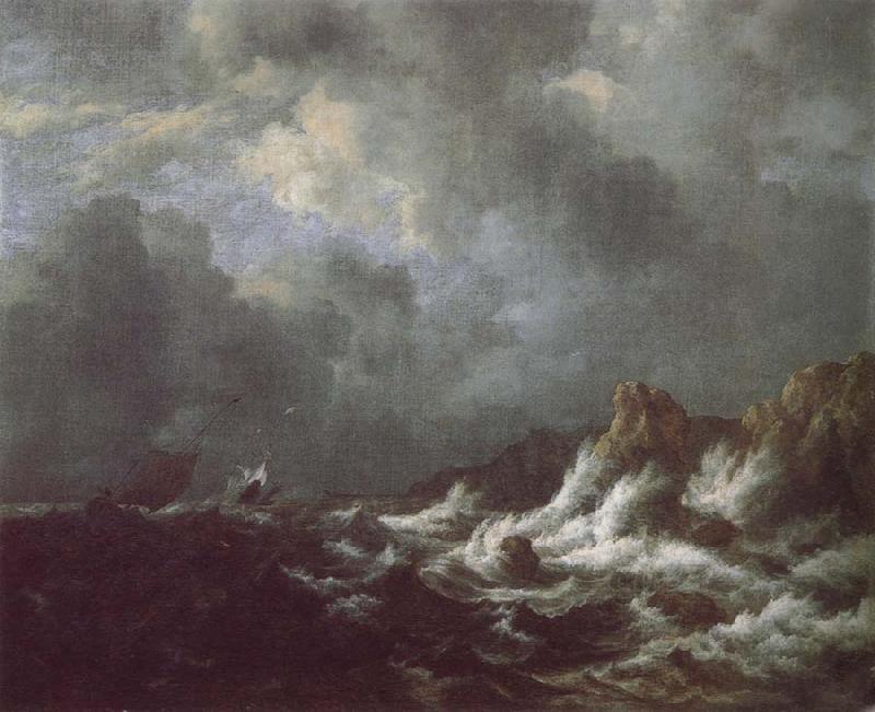 Jacob van Ruisdael Rough Sea with Sailing vessels off a Rocky coast oil painting image